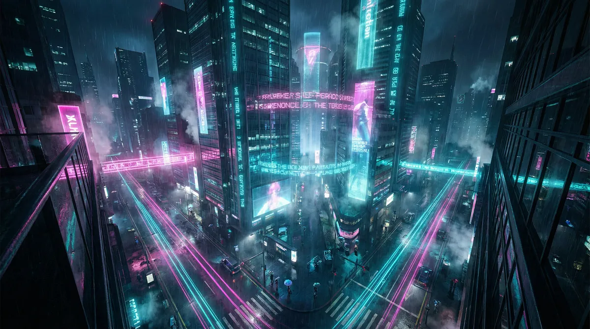 稻田丽森 竖屏短剧平台首页背景 - 赛博朋克都市夜景